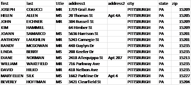 New Mover Mailing List in Excel file format.